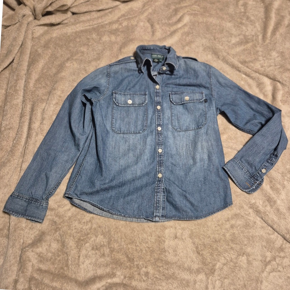Lauren Jeans Co Ralph Lauren Denim Button Down Shirt Medium Wash Cotton Large